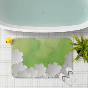 Grüne Wasserfarbe und weiße Blume Badematte