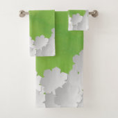 Grüne Wasserfarbe und weiße Blume Badhandtuch Set (Insitu)