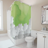 Grüne Wasserfarbe und weiße Blume Duschvorhang (Beispiel)