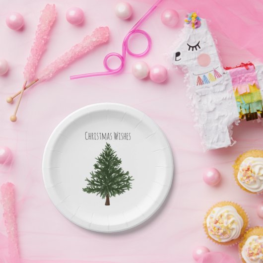 Grüne Wasserfarbe Weihnachtsbaum Pappteller (Party)