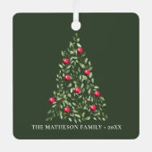 Grüne Wasserfarbe Weihnachtsbaum Personalisiertes Ornament Aus Metall (Vorderseite)