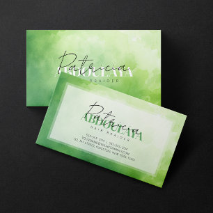 Grüne Wasserfarbe Zopf Friseur Schrift-Typografie Visitenkarte