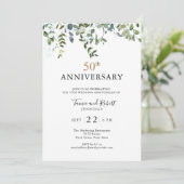 Grüne Wasserfarben 50. Hochzeitstag Einladung (Stehend Vorderseite)