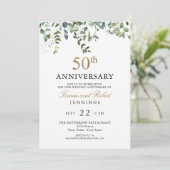 Grüne Wasserfarben 50. Hochzeitstag Einladung (Stehend Vorderseite)