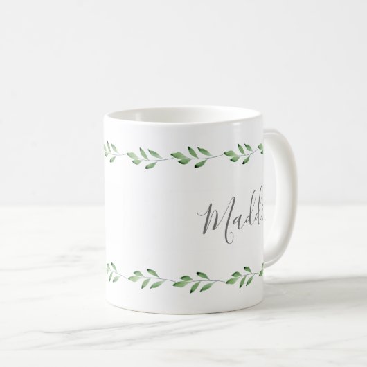 Grüne Wasserfarben Blätter Garland Kaffeetasse (VorderseiteRechts)