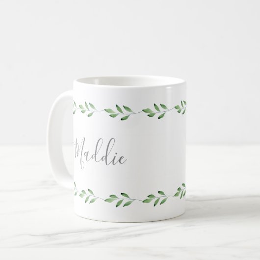 Grüne Wasserfarben Blätter Garland Kaffeetasse (Vorderseite Links)