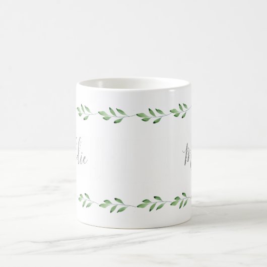 Grüne Wasserfarben Blätter Garland Kaffeetasse (Mittel)