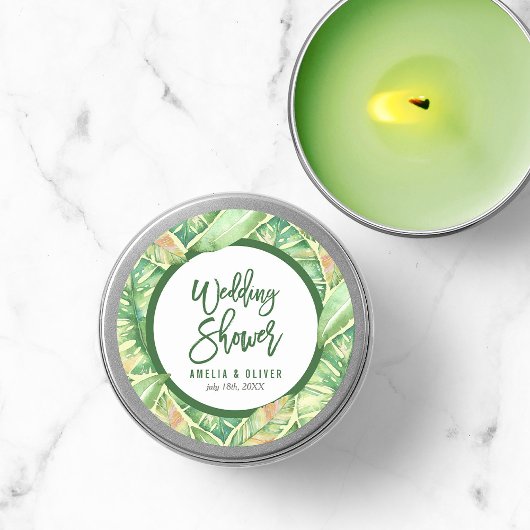 Grüne Wasserfarben Blätter Tropischer Polterabend Runder Aufkleber