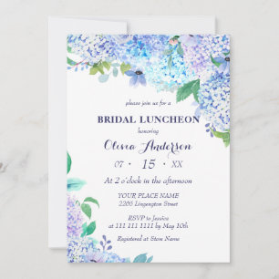 Grüne Wasserfarben Blue Hydrangea Bridal Luncheon Einladung