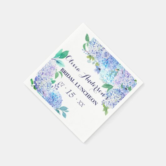 Grüne Wasserfarben Blue Hydrangea Bridal Luncheon Serviette (Ecke)
