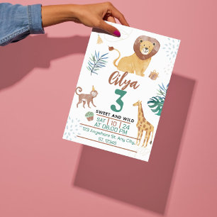 Grüne Wasserfarben-Kinderillustration Savanne-Them Einladung