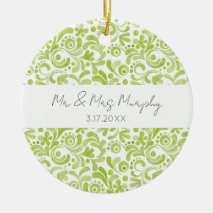 Grüne Wasserfarben-Kunst Hochzeit NAME DATUM Anden Keramik Ornament