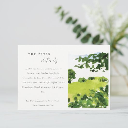 Grüne Wasserfarben Landschaft Hügel Hochzeiten Det Begleitkarte (Stehend Vorderseite)