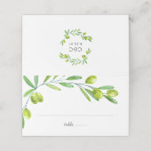 Grüne Wasserfarben - Olive Branch Datum Platzkarte (Außenseite Aufgefaltet)