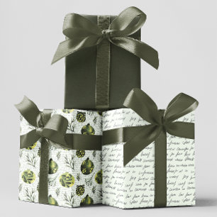 Grüne Wasserfarben Ornamente Twigs Leaf Weihnachte Geschenkpapier Set