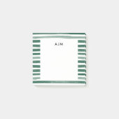 Grüne Wasserfarben-Streifen-Monogramm Post-it Klebezettel (Vorderseite)