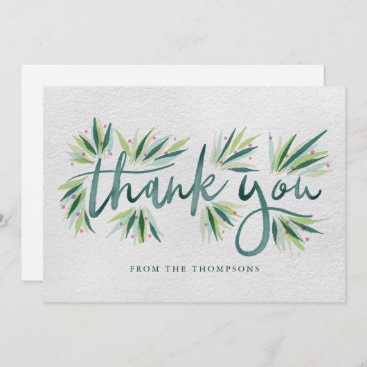Grüne Wasserfarben-Typografie mit Foliage Dankeskarte (Vorne/Hinten)