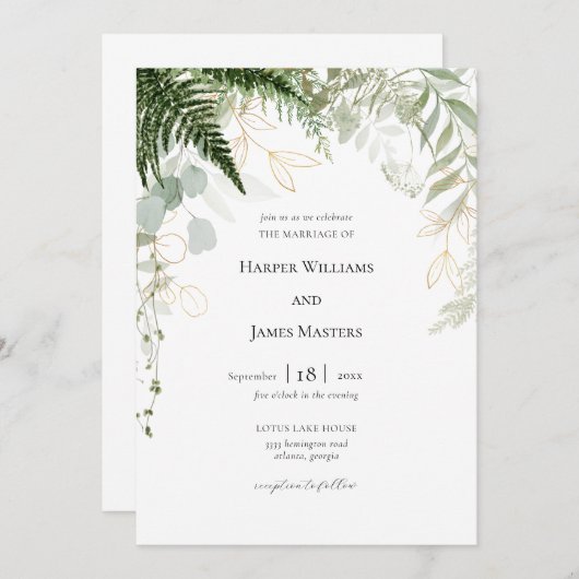 Grüne Wasserfarben und Hochzeiten Einladung (Vorne/Hinten)