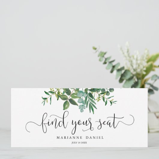 Grüne Wasserfarbenhochzeit finden Sie Ihr Sitzzeic (Stehend Vorderseite)