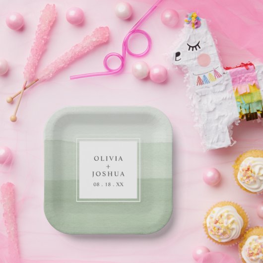 Grüne Wasserfarbenhochzeit Pappteller (Party)