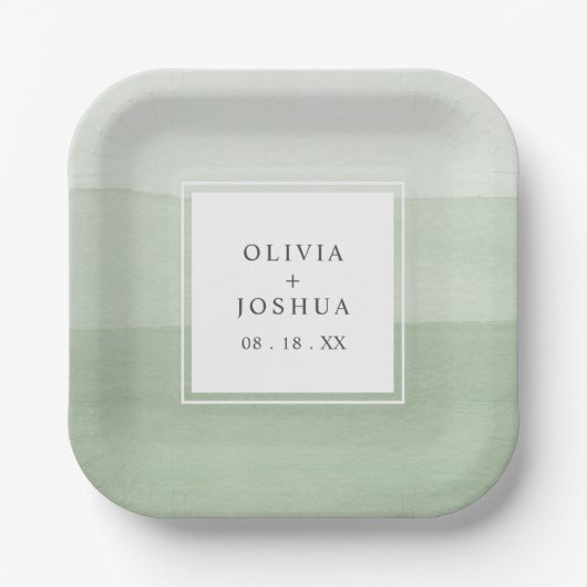 Grüne Wasserfarbenhochzeit Pappteller (Vorderseite)