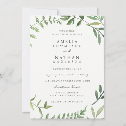 Grüne Wasserfarbenleder Einladung zur Hochzeit (Vorderseite)