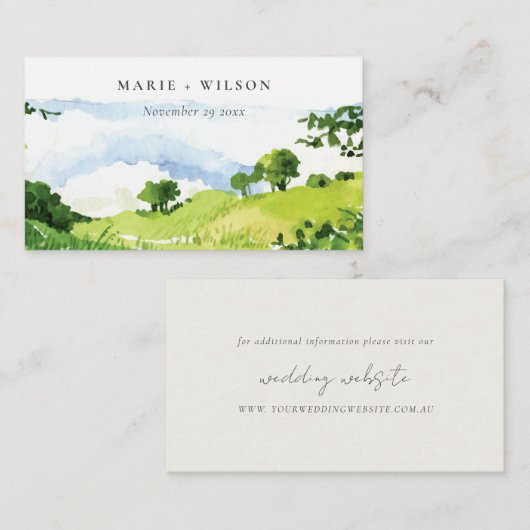 Grüne Wasserfarbenwelt Hügel Hochzeit Willkommen Begleitkarte (Vorne/Hinten)