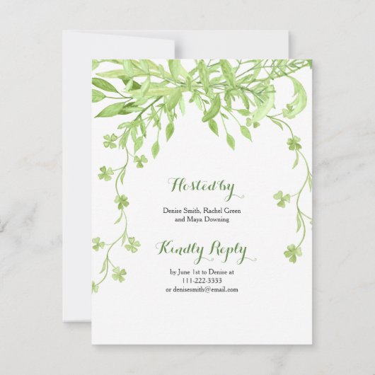 Grüne Watercolo Wreath Engagement Party Einladung (Rückseite)