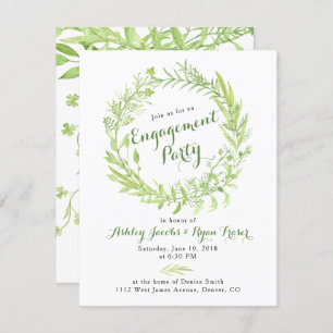 Grüne Watercolo Wreath Engagement Party Einladung