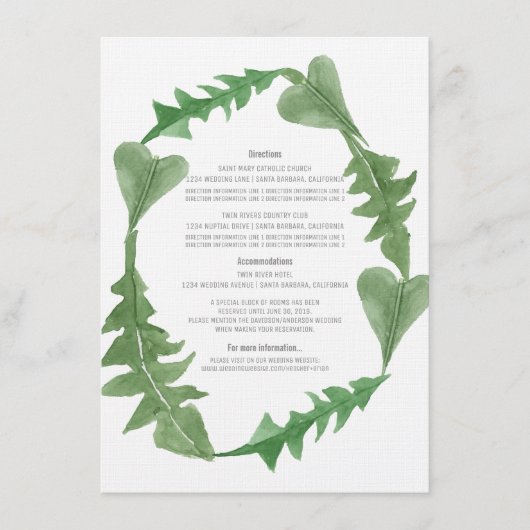 Grüne Watercolor Foliage Wedding Info Card Begleitkarte (Vorderseite)