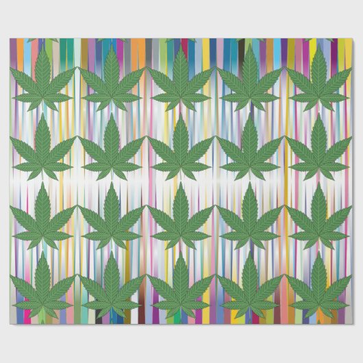 Grüne Weber-Blätter auf farbenfrohen, prismatische Geschenkpapier (Flach)