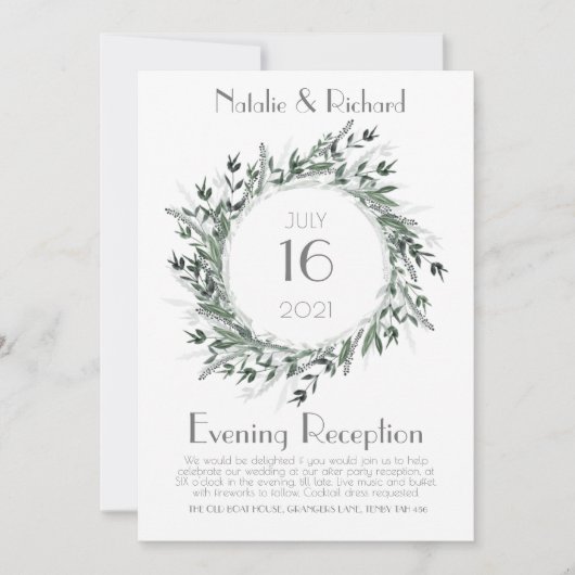 Grüne Wedding Invite, Abend Empfang Einladung (Vorderseite)