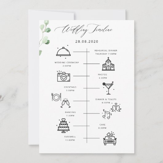 Grüne Wedding Timeline Programm & Willkommen (Vorderseite)