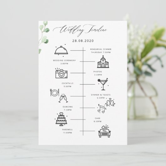 Grüne Wedding Timeline Programm & Willkommen (Stehend Vorderseite)