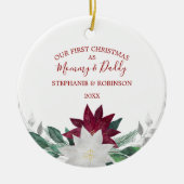 Grüne Weihnachten als Mommy und Daddy Keramik Ornament (Vorne)