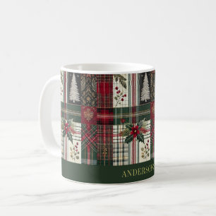 Grüne Weihnachten Rustikale Karierte Tartan Muster Kaffeetasse