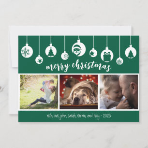 Grüne Weihnachts-Hänge-Ornament-Foto Feiertagskarte