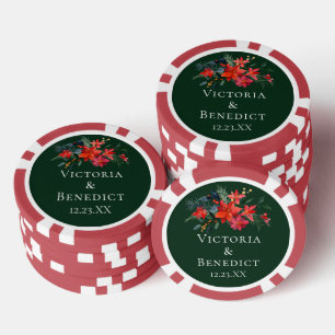 Grüne Weihnachts-Poinsettien-Blumen-Hochzeitsgunst Pokerchips