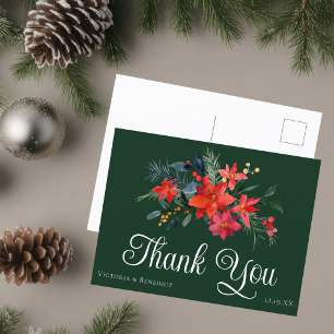 Grüne Weihnachts-Poinsettien-Hochzeit Danke Postkarte