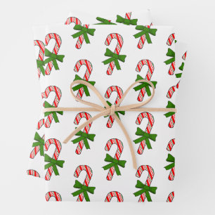 Grüne Weihnachts-Schleifen Zeichnungen Candy Cane Geschenkpapier Set