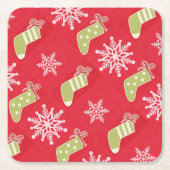Grüne Weihnachts-Strumpf und Schneeflocken Rot Rechteckiger Pappuntersetzer (Vorderseite)