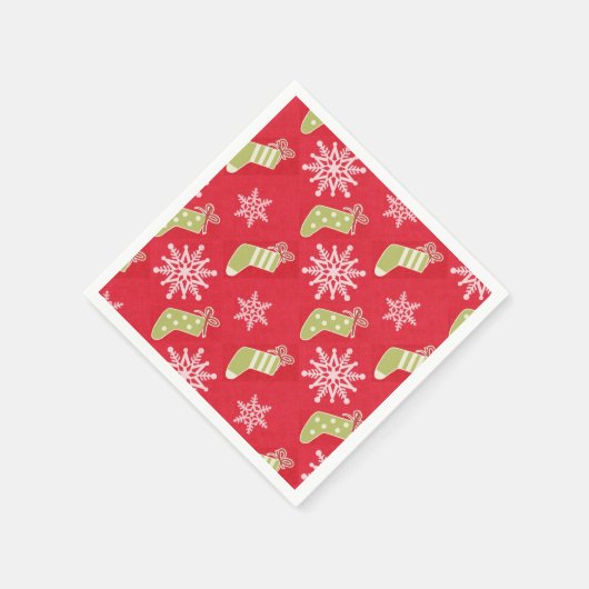 Grüne Weihnachts-Strumpf und Schneeflocken Rot Serviette (Ecke)