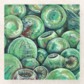 Grüne Weihnachtsbälle Glasuntersetzer (Vorderseite)