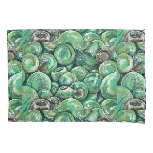 Grüne Weihnachtsbälle Kissenbezug (Vorderseite)