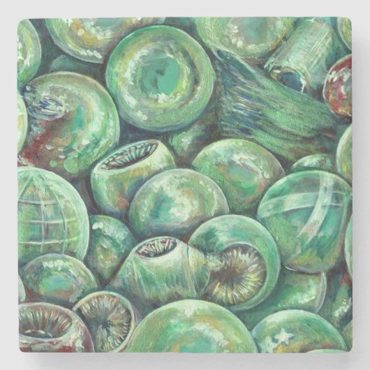 Grüne Weihnachtsbälle Steinuntersetzer (Vorderseite)