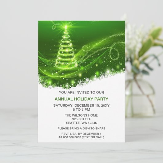 Grüne Weihnachtsbaum Moderne Feier Einladung (Stehend Vorderseite)