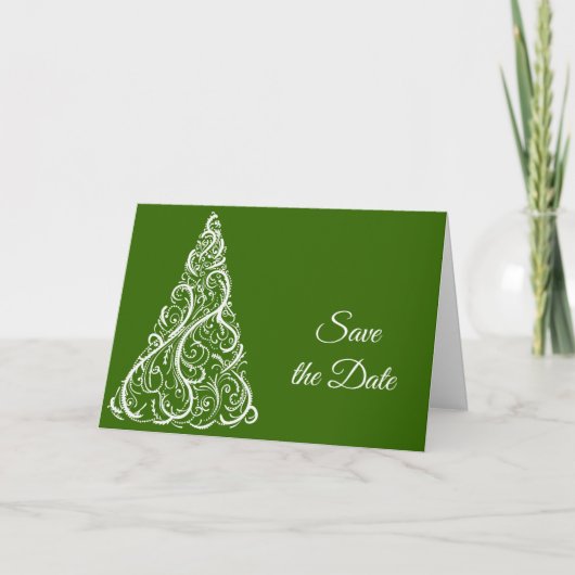 Grüne Weihnachtsbaum Winterhochzeit Save the Date Ankündigung (Vorderseite)