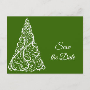 Grüne Weihnachtsbaum Winterhochzeit Save the Date Ankündigungspostkarte