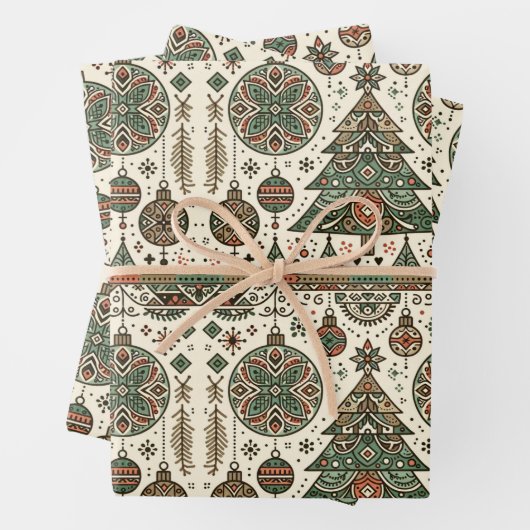 Grüne Weihnachtsbaumdekor Geschenkpapier Set (Beispiel)