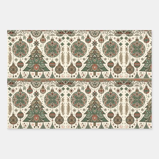 Grüne Weihnachtsbaumdekor Geschenkpapier Set (Vorderseite)